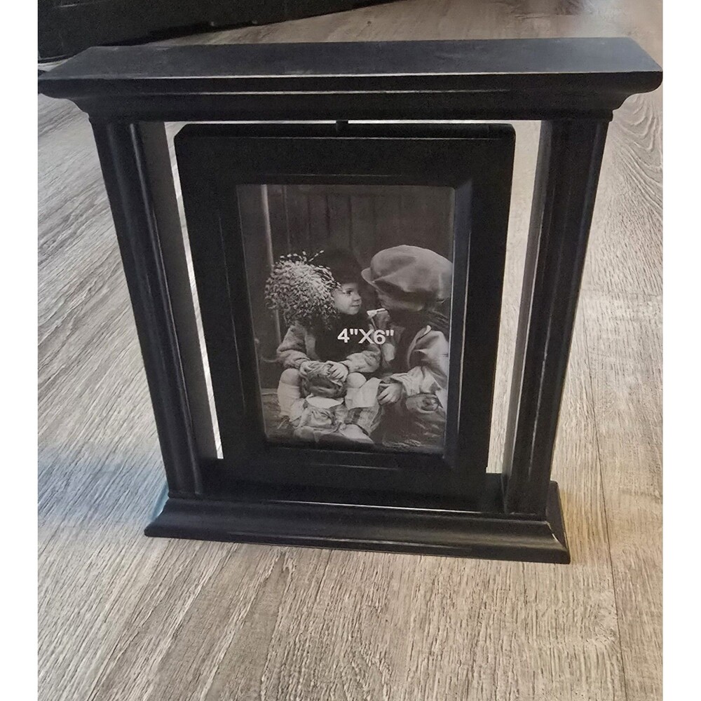 Rotating Swivel Floating Picture Frame 4x6 - Black Double Sided Wood NEW